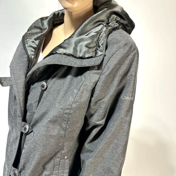 Columbia Jacket Women’s L Large Gray Hooded Insulated Zip & Button Coat Outdoor - Picture 3 of 13